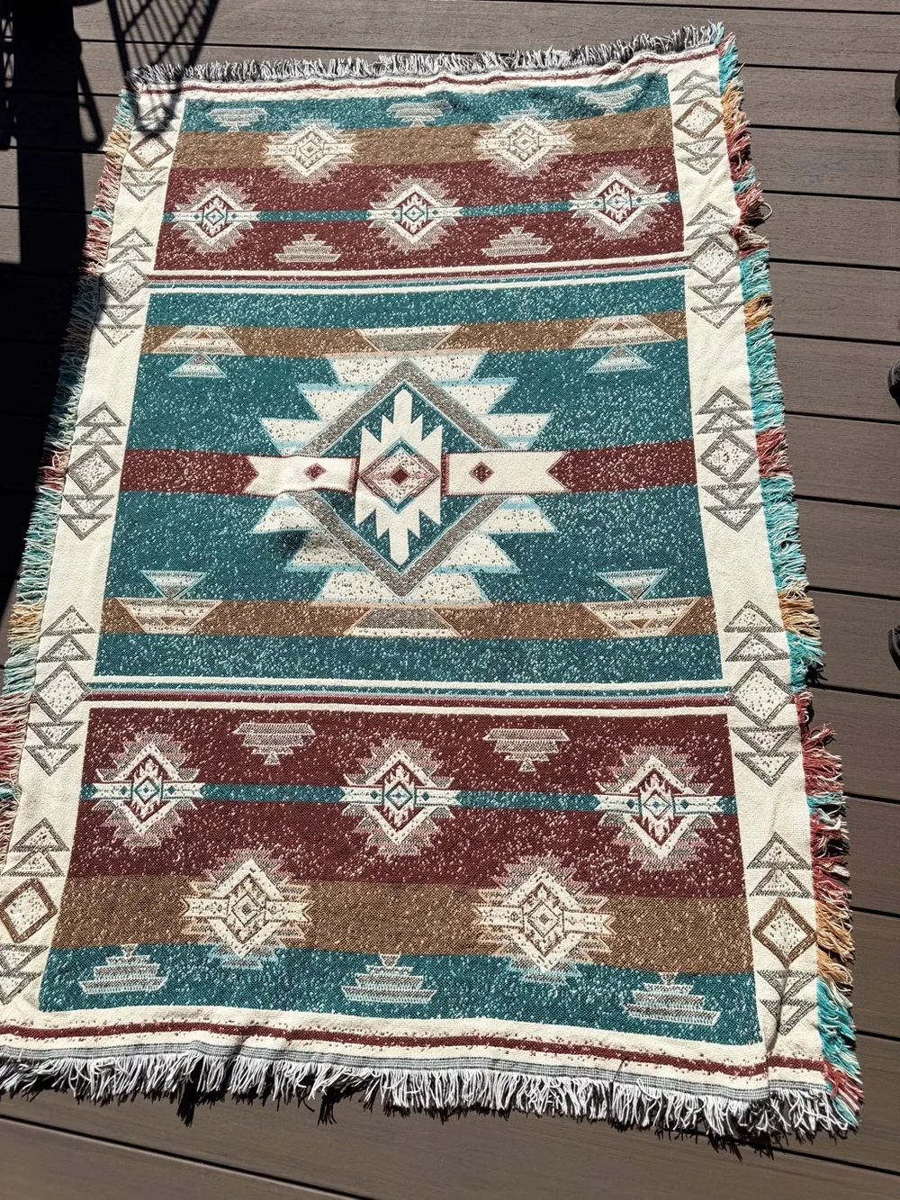 USA Tapestry Aztec Navajo Southwest Ranch Cotton Fringe Blanket Picnic 69x47